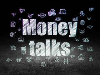 Finance concept: Money Talks in grunge dark room