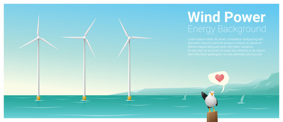Energy concept background with wind turbine , vector , illustration