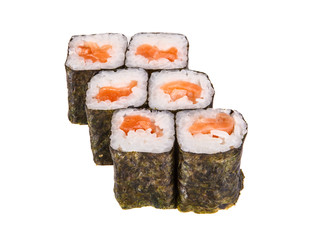 rolls with salmon on a white background