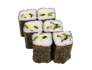 rolls with avocado and sesame seeds on a white background