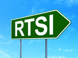 Stock market indexes concept: RTSI on road sign background