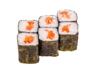 rolls with salmon on a white background