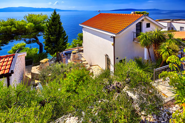 Fototapeta na wymiar Panorama Adriatic Sea. Dubrovnik town, Villa on coast and blue s