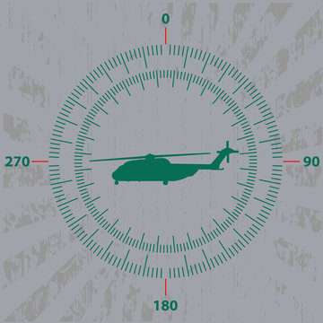 вертолет в центре круговой шкалы измерения скорости и высоты