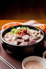 Sundae-gukbap.  Korean Sausage and Rice Soup.