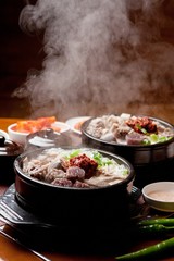 Sundae-gukbap.  Korean Sausage and Rice Soup.