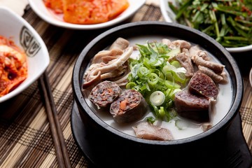 Sundae-gukbap.  Korean Sausage and Rice Soup.
