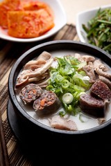 Sundae-gukbap.  Korean Sausage and Rice Soup.