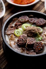 Sundae-gukbap.  Korean Sausage and Rice Soup.