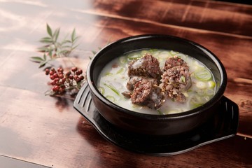 Sundae-gukbap.  Korean Sausage and Rice Soup.
