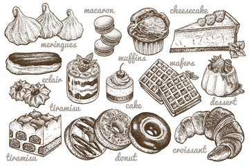 Desserts and Baking vintage set. - obrazy, fototapety, plakaty
