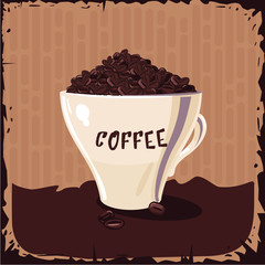 Full cup of coffee bean. Vintage vector illustration.