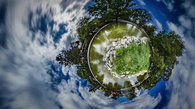 Little Tiny Planet 360 Degree Lake in Park Nature Earth is Surrounded With Cloudscape Earth is the Pearl of Universe Tourism Enjoying the Landscape