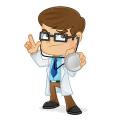 Doctor Holding Stethoscope Thinking and Pointing