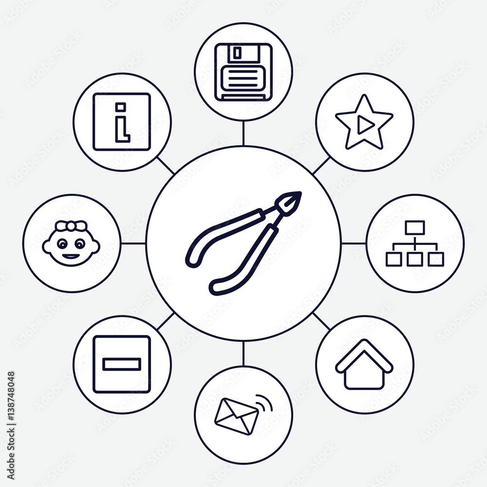 Poster set of 9 website outline icons