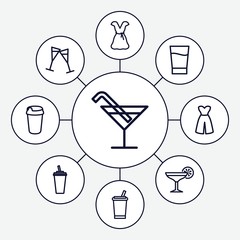 Set of 9 cocktail outline icons