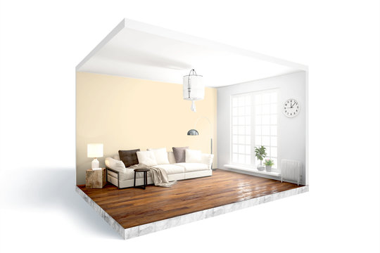 Modern bright interior . 3D rendering