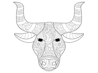Cow head coloring vector for adults