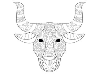 Cow head coloring vector for adults