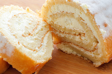 Homemade sponge roll with cottage cheese cream 