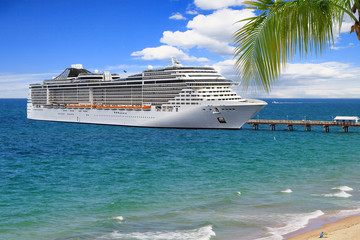 Luxury Cruise Ship at pier on summer day