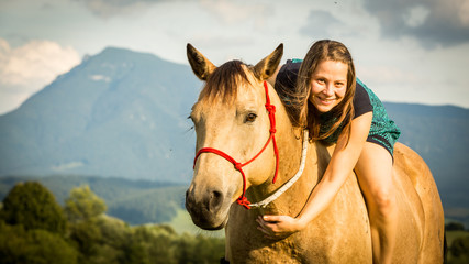 Girl hiking to the Teryho Chata in the Slovakian mountains