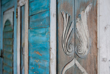 Carvings Vintage Style Floral on The Tree Seamless Pattern on Wooden