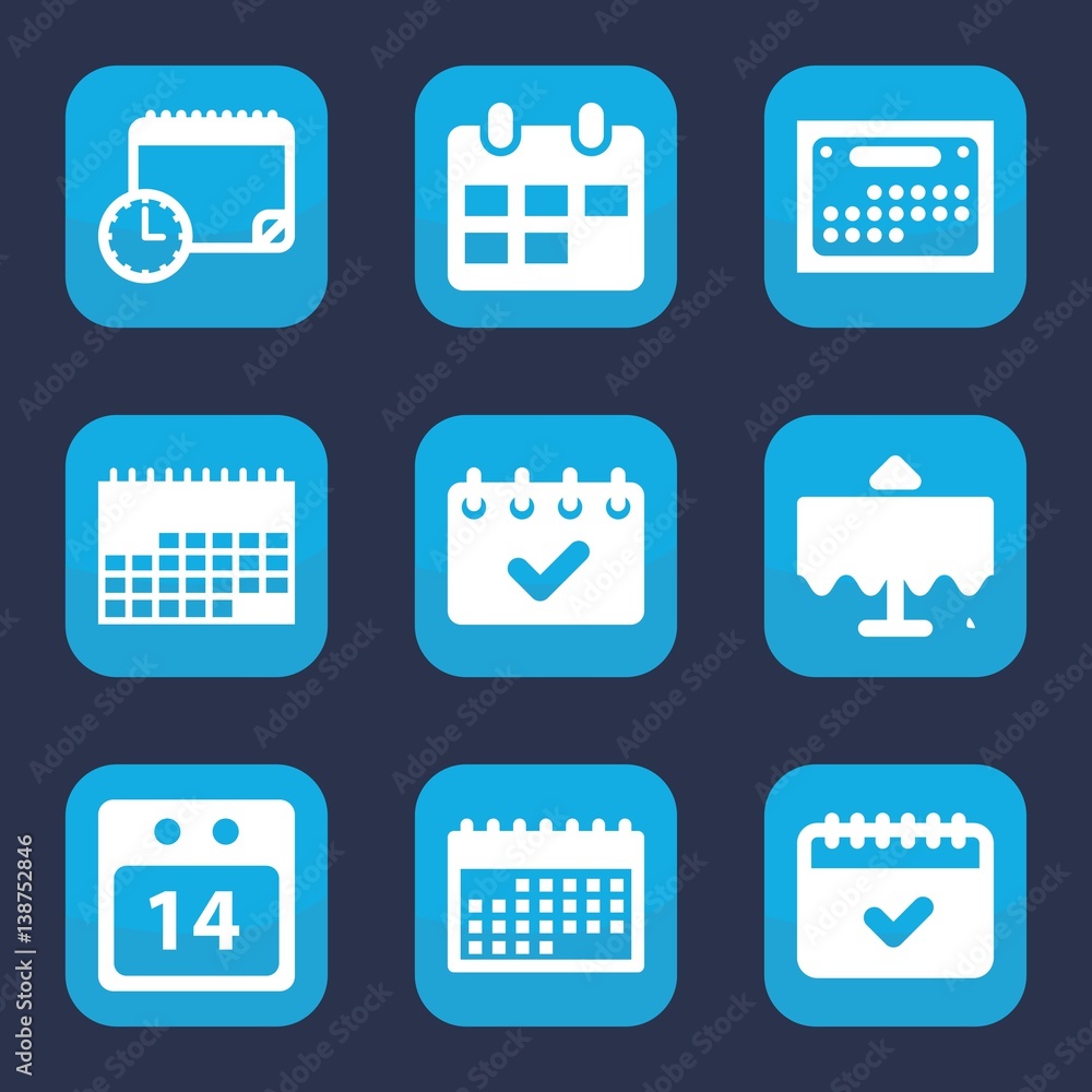 Poster set of 9 date filled icons