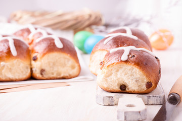 Hot cross buns on Easter table