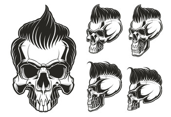 Set of skulls with hair