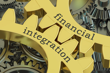 financial integration concept on the gearwheels, 3D rendering