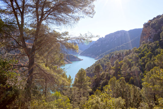 Fototapeta Beautiful landscape in the mountains with a river down, Montfalco, Spain