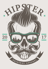 Obraz premium Hipster Skull with glasses