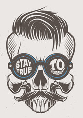 Hipster skull with fashion hairstyle