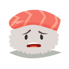 Sashimi upset emoji vector illustration. Cute upset sushi  icons. Sashimil whith salmon funny sticker, flat cartoon style. Isolated on white background