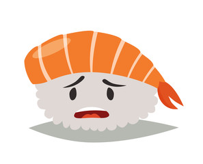 Sashimi upset emoji vector illustration. Cute upset sushi  icons. Sashimil whith shrimp funny sticker, flat cartoon style. Isolated on white background