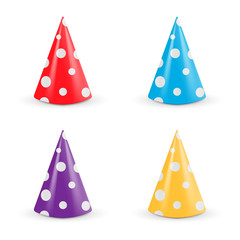 Realistic Party hat set. Collection 3d vector illustration isolated on white background. Vector illustration.