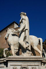 Statue of Castor with a horse in front of the Capitol Square, Rome, Italy.