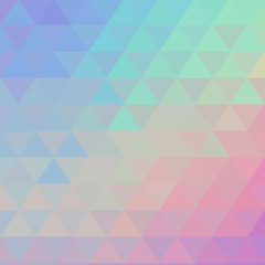 Vibrant hologram vector background. Chrome effect, art poster. Holographic geometric texture. Futuristic template with shiny effect. Triangular elements card, square composition