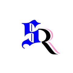 initial letter SR pink black and blue color logo vector