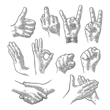 Male and female Hand sign. Fist, Like, handshake, Ok