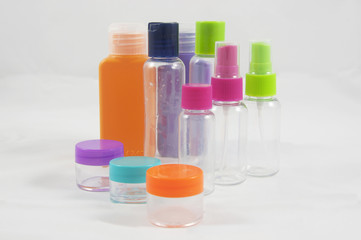 some small colorful plastic bottles