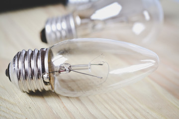 light bulb on a wooden table