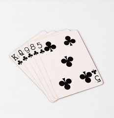 Poker hand rankings symbol set Playing cards in casino: flush on white background, luck abstract
