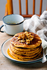 pumpkin  pancakes with marple syrup