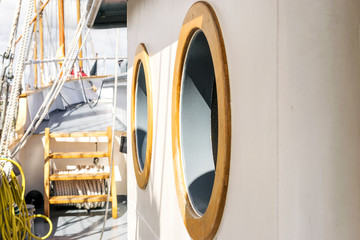 Window or porthole on a tall ship