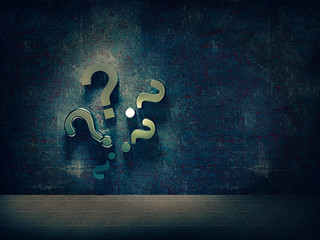 3D rendering of question mark on the wall