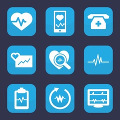 Set of 9 filled cardiogram icons