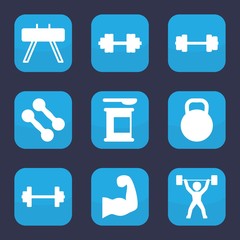 Set of 9 filled bodybuilding icons