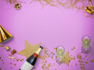 Celebration background with champagne. Golden style holidays background